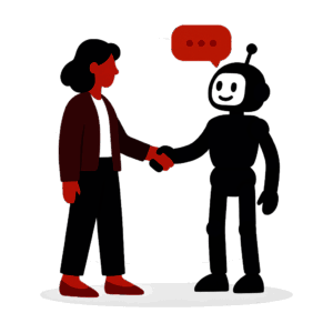 Illustration of a person shaking hands with a robot, representing AI agent development