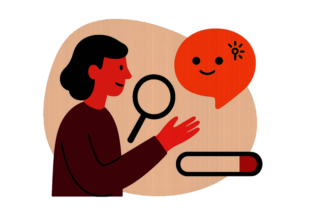 Illustration of a person talking to a friendly AI chat bubble, representing Answer Engine Optimization