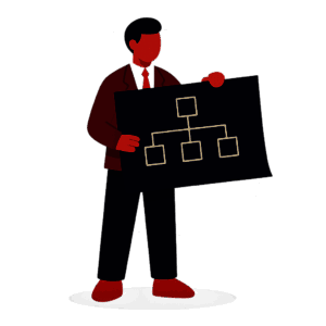 Illustration of a person holding a system architecture diagram